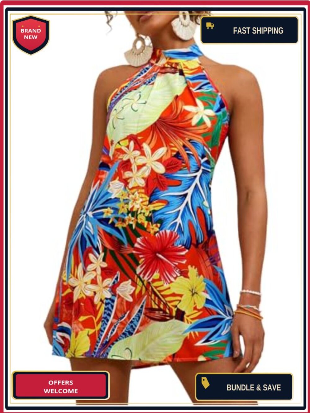 Floerns Sleeveless Floral Halter A-Line Sundress for Women Summer